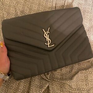 Yves Saint Laurent Dark Gray Quilted Clutch